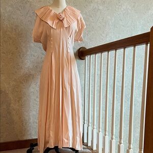 Nina Piccalino Elegant Peach Pleated Collar Dress Vintage Size 10